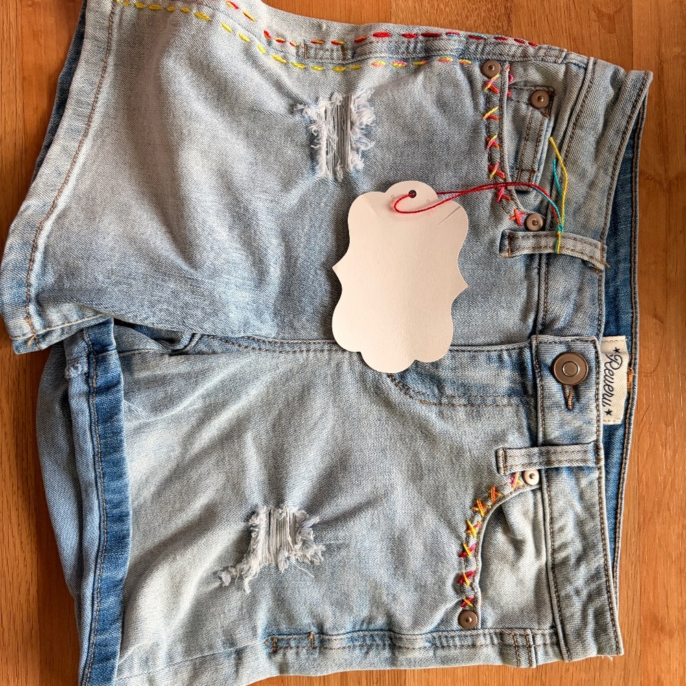 denim short size 10 girls, embellished by artist Jeanne Prom